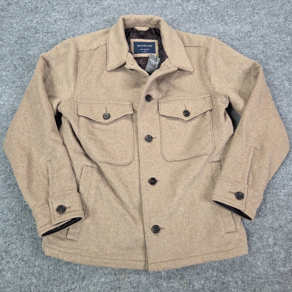 Abercrombie & Fitch Men's Wool Blend Shirt Jacket Shacket Brown Size Small NEW